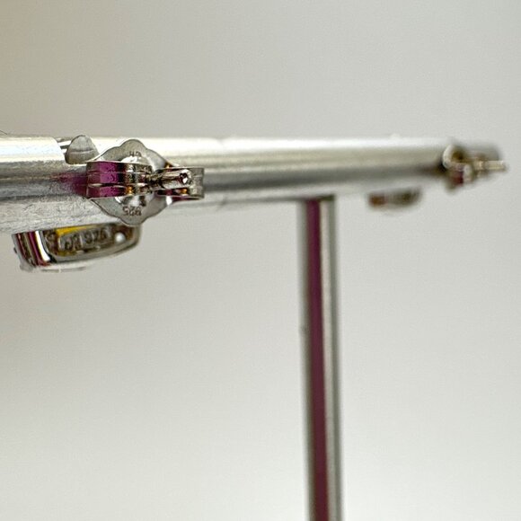 VTG Sterling Silver 925 Lemon Yellow Quartz CZ Halo Stud Earrings Size 8x8 mm - Picture 7 of 13